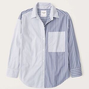 New Abercrombie and Fitch Womens Oversized Poplin Colorblock Shirt Stripe